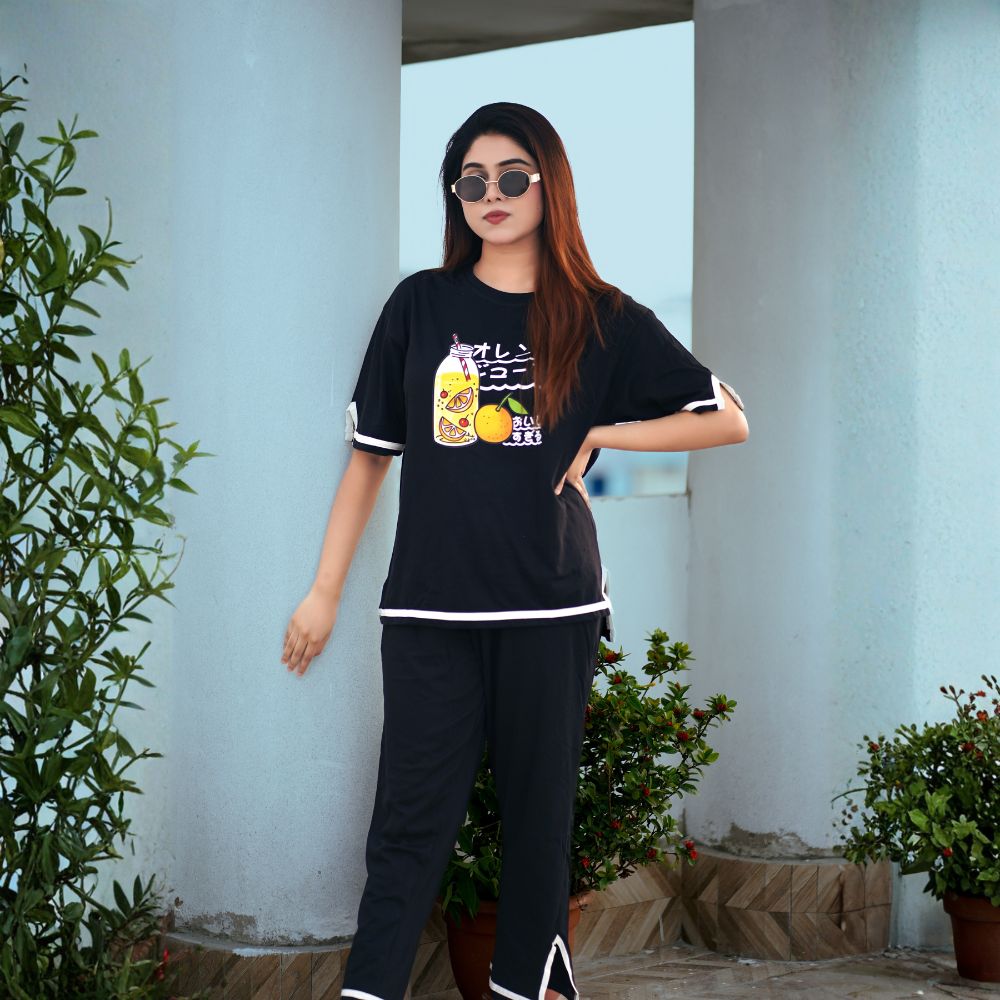 Side Cutting Co-Ord Set (Orange Juice Black)