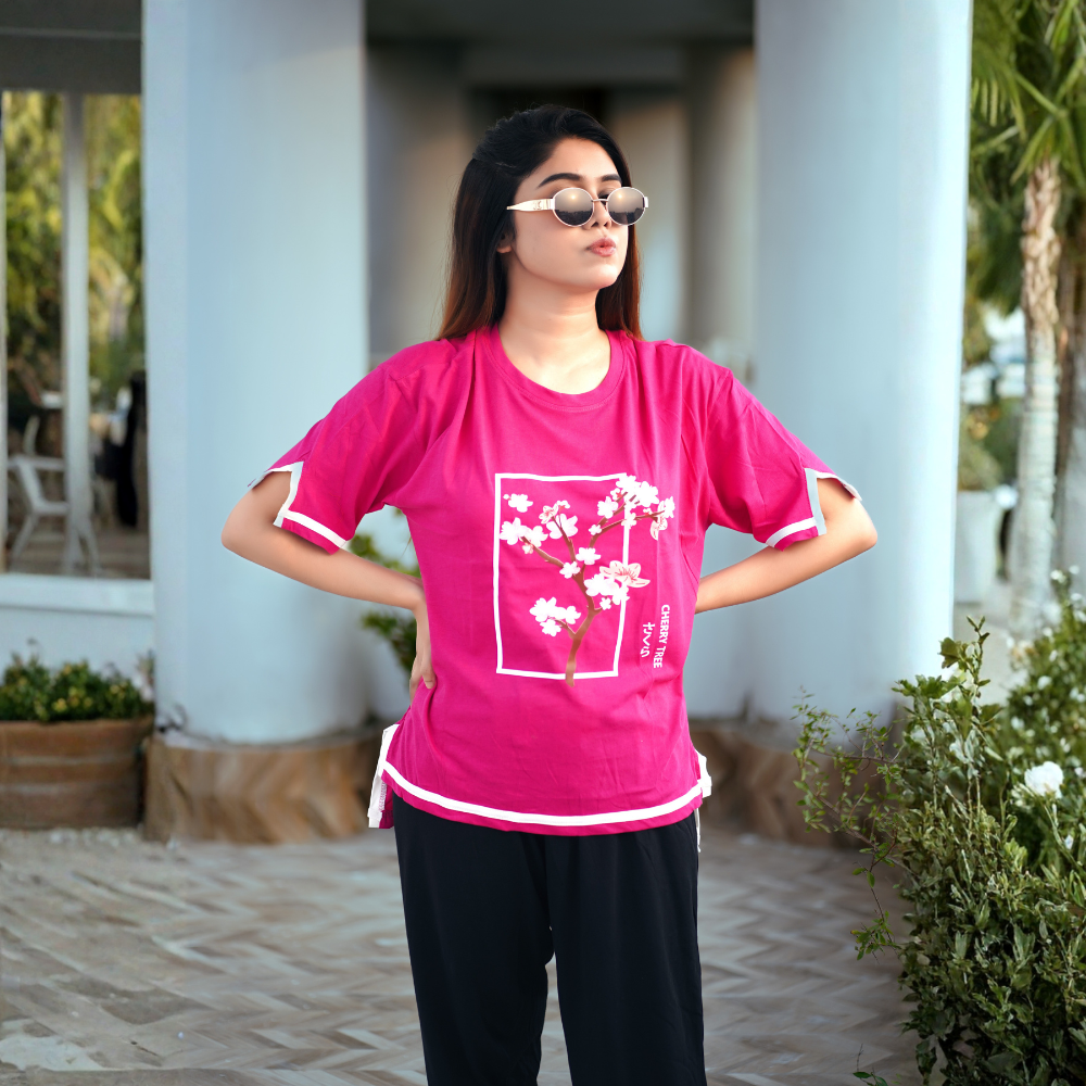 Side Cutting Co-Ord Set (Cheery Tree Megenta)