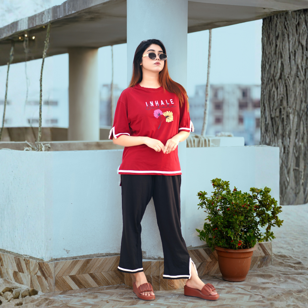 Side Cutting Co-Ord Set (Inhale Merun)