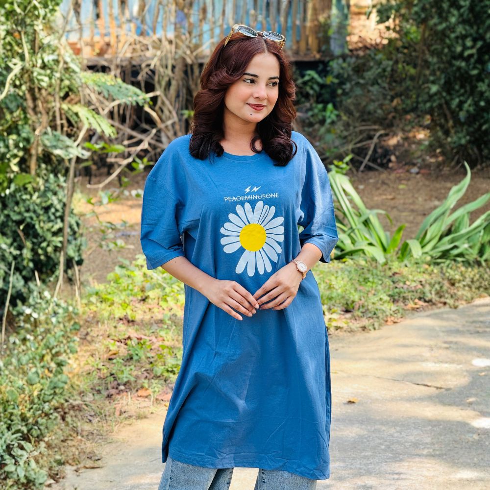 2 Pis Long T-Shirt Combo (Sunny Days Merun // Flower Light Blue)