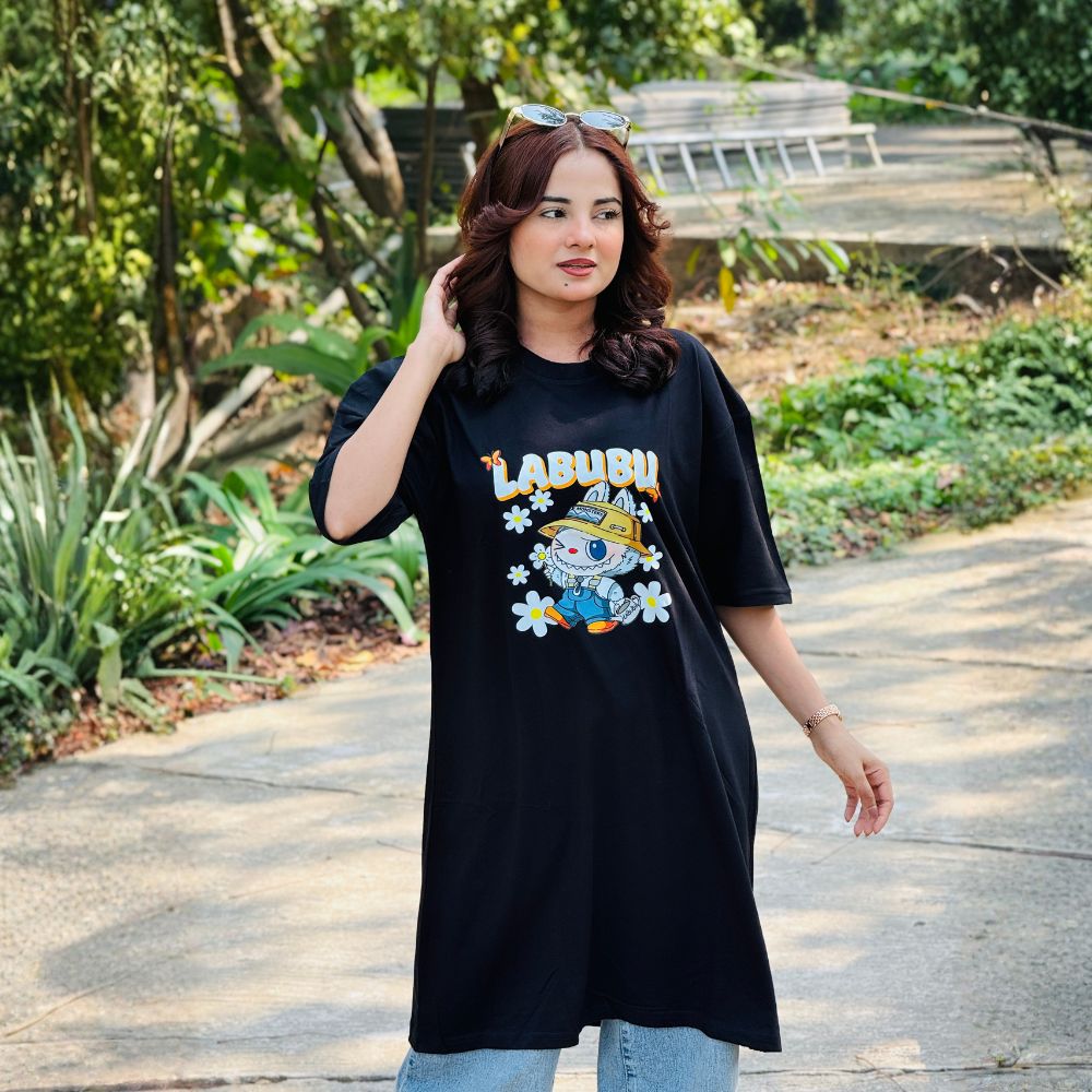 2 Pis Long T-Shirt Combo (Labubu Black // Orange Juice Megenta)