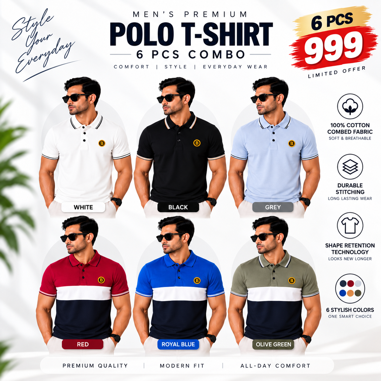 	 Men's Polo T-Shirts Light -Mix-Color-(Combo-1)