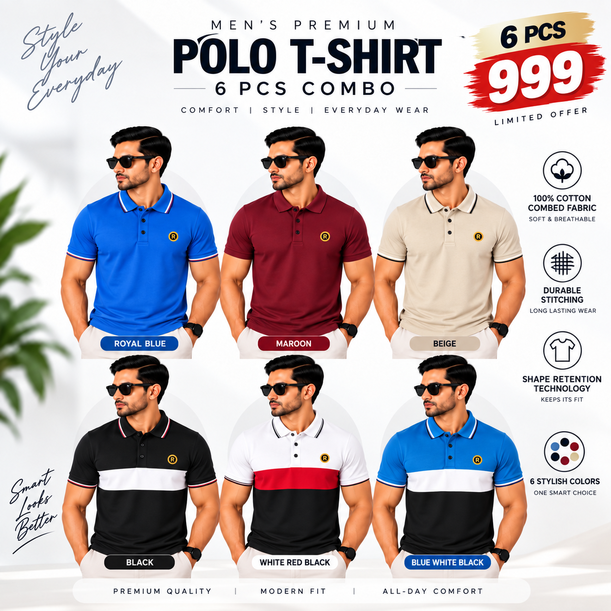 Men's Polo T-Shirts Deep -Mix-Color-(Combo-3)