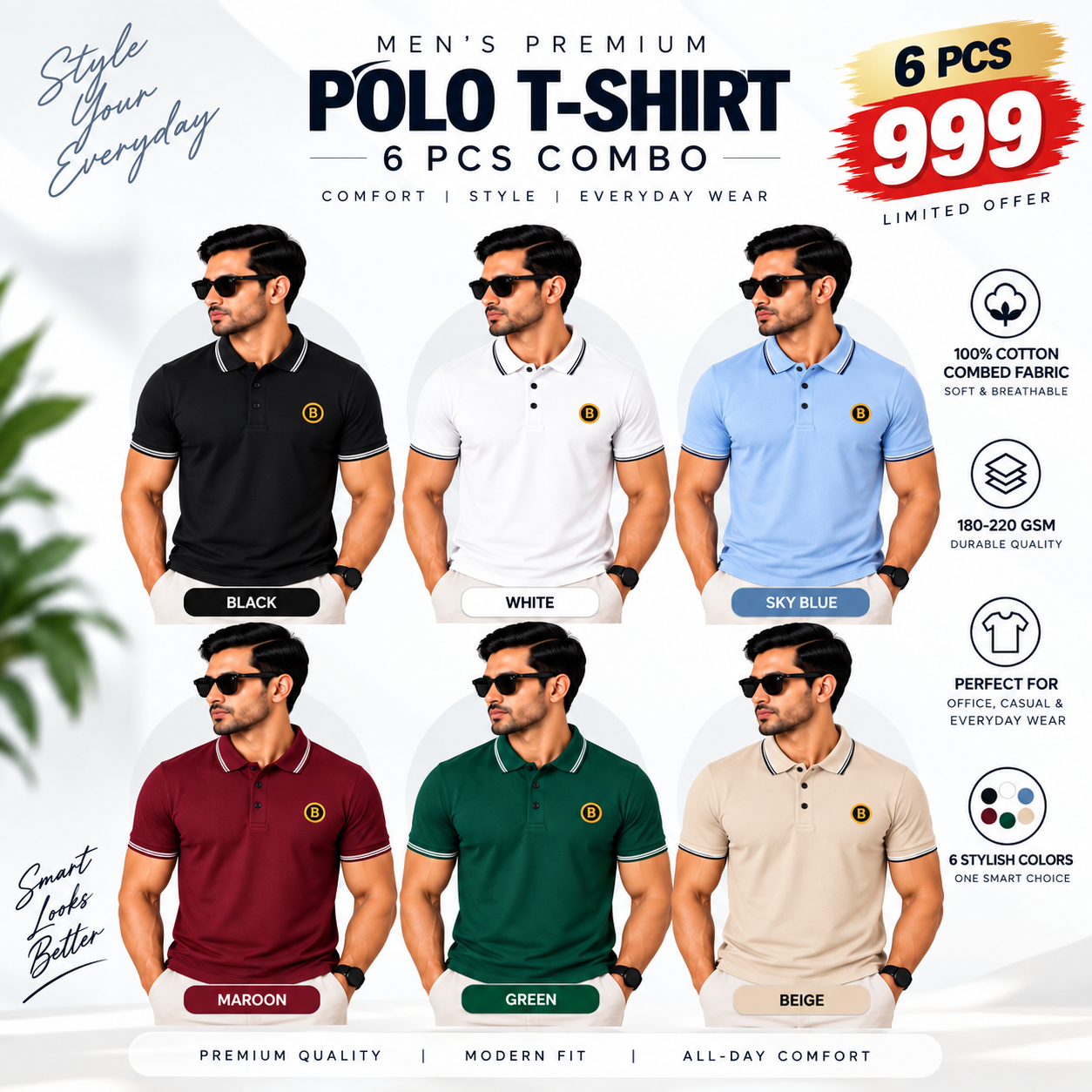 Men's Polo T-Shirts light -Solid-Color-(Combo-2)