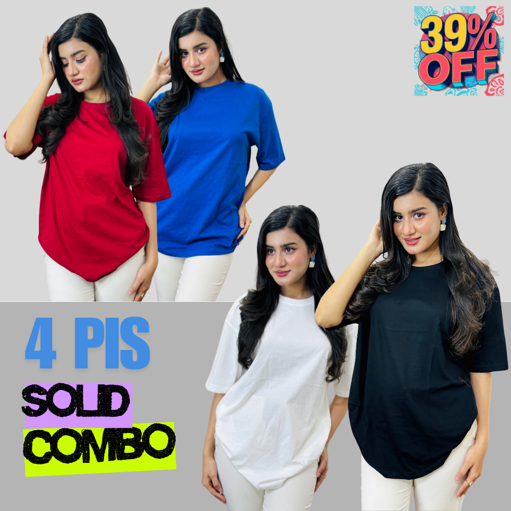৪ পিস টি-শার্ট কম্বো ৯৯৯ টাকা (Solid -Royel Blue /  Black /  Merun / White)